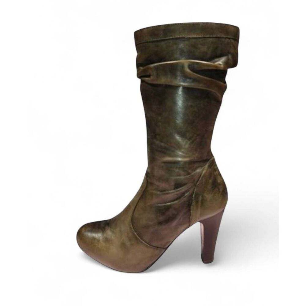 HOSIS SHOE DISTRICT Distressed Vera Pelle Slouchy Heeled Mid Calf Boot Size 38
